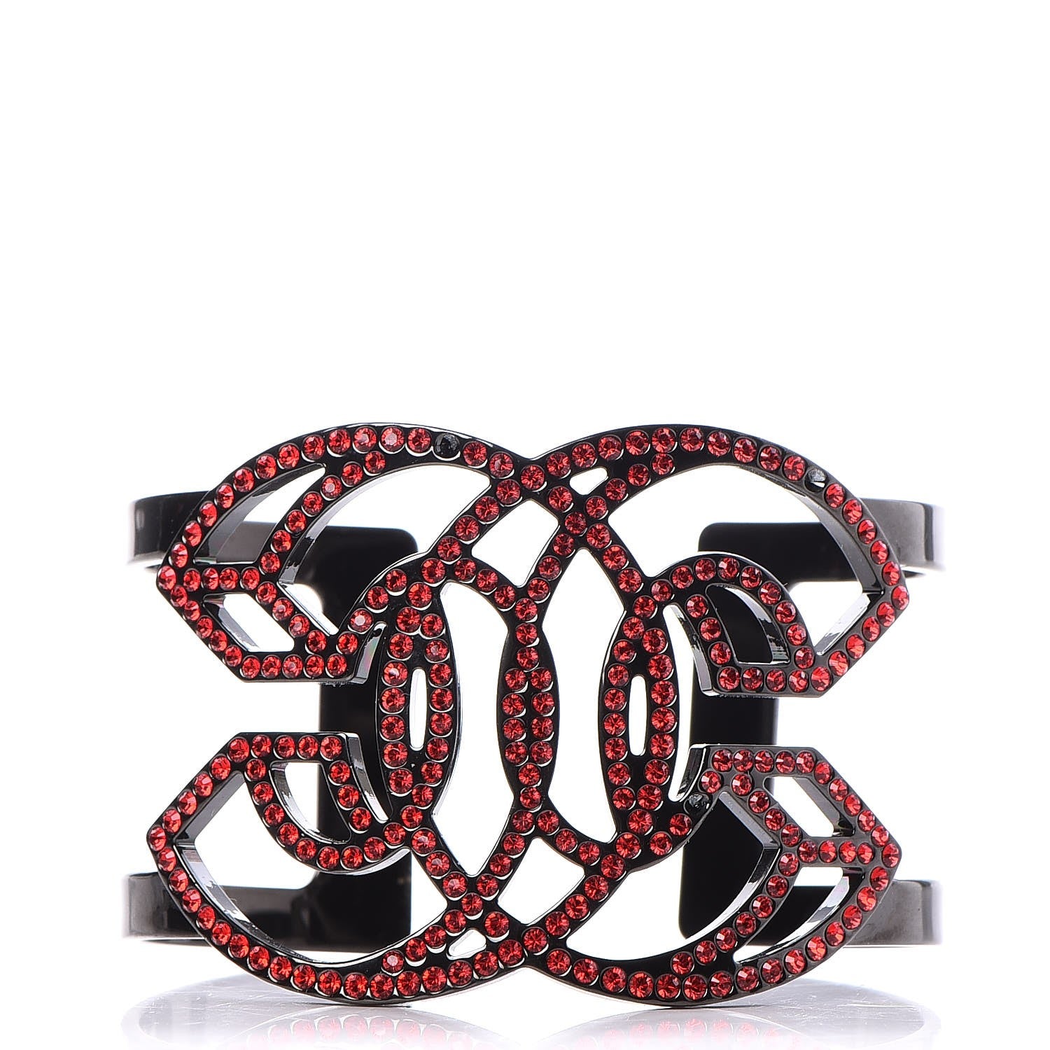 Chanel Crystal CC Cuff Red Black 1 of 8