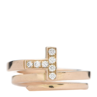 Tiffany 18K Rose Gold Diamond T Square Wrap Ring 49 4.75 1 of 5