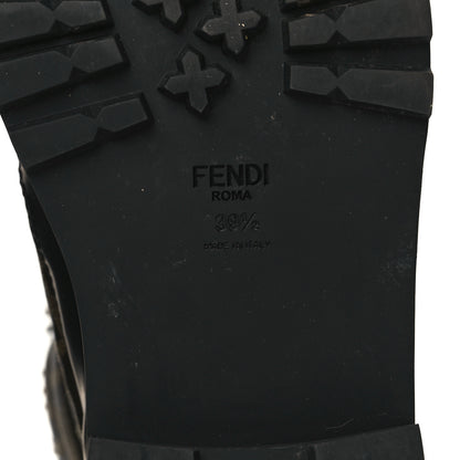 Fendi Vitello Nylon Jacquard Fabric FF Signature Biker Boots 39.5 Black Tobacco 6 of 7