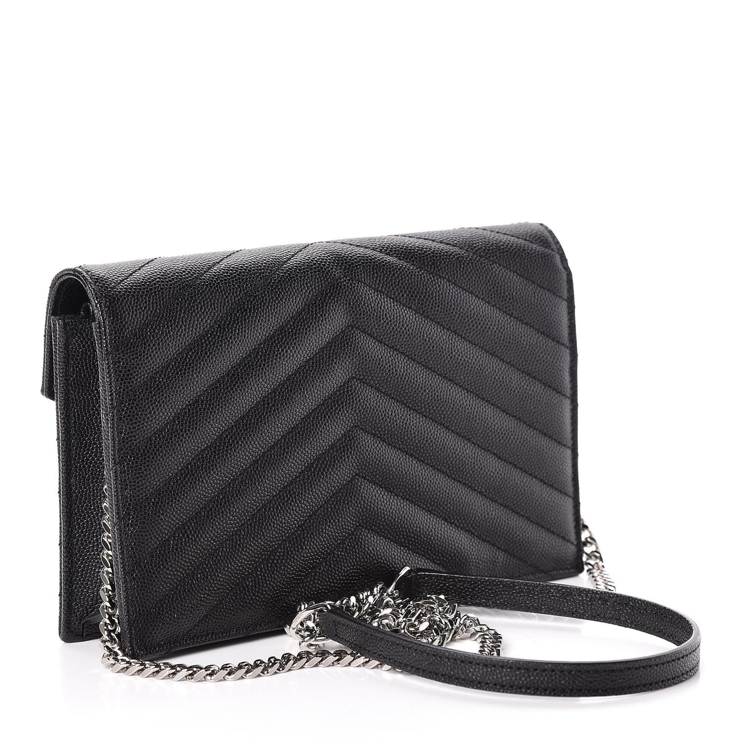 Grain De Poudre Matelasse Chevron Monogram Envelope Chain Wallet Black