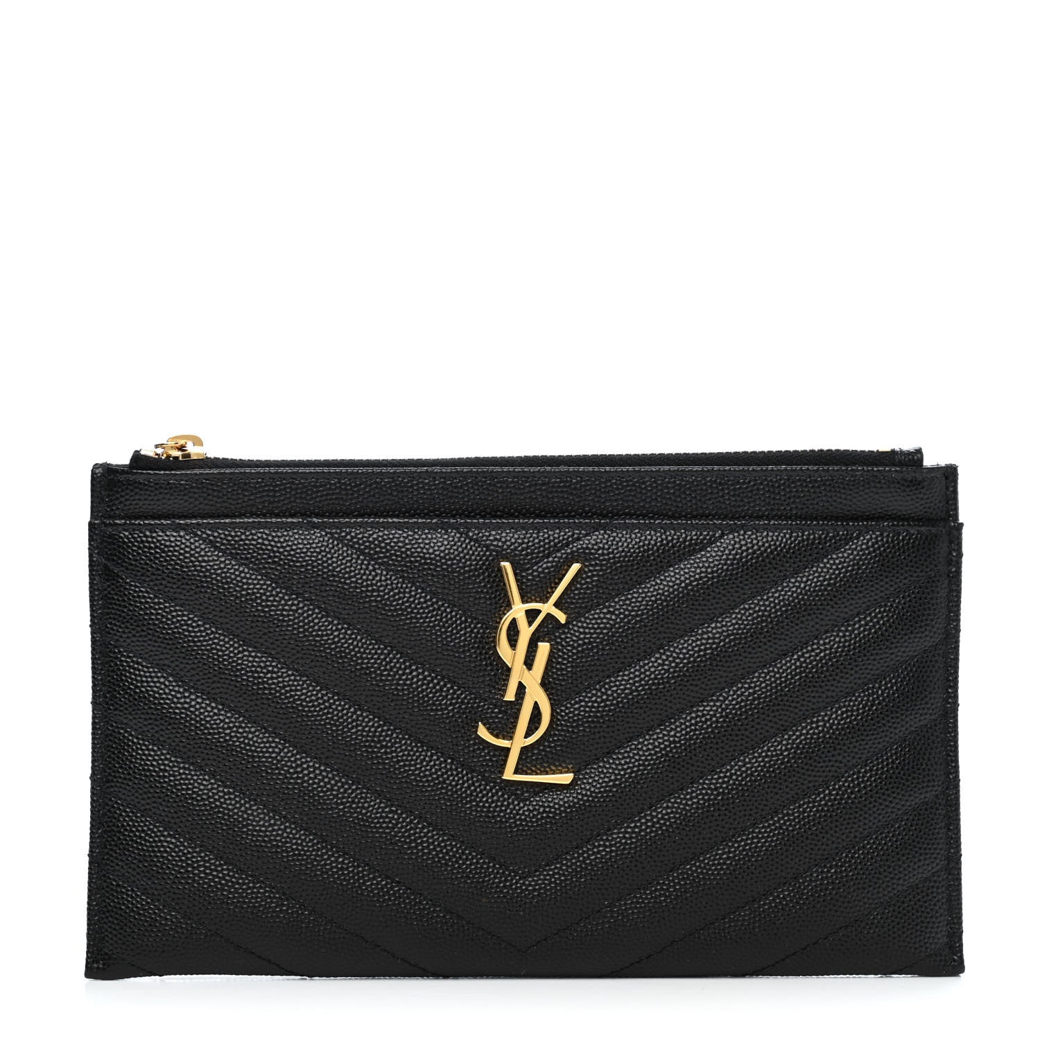 Saint Laurent Grain De Poudre Chevron Monogram Bill Pouch Black 1 of 4