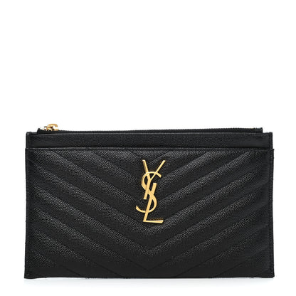 Saint Laurent Grain De Poudre Chevron Monogram Bill Pouch Black 1 of 4
