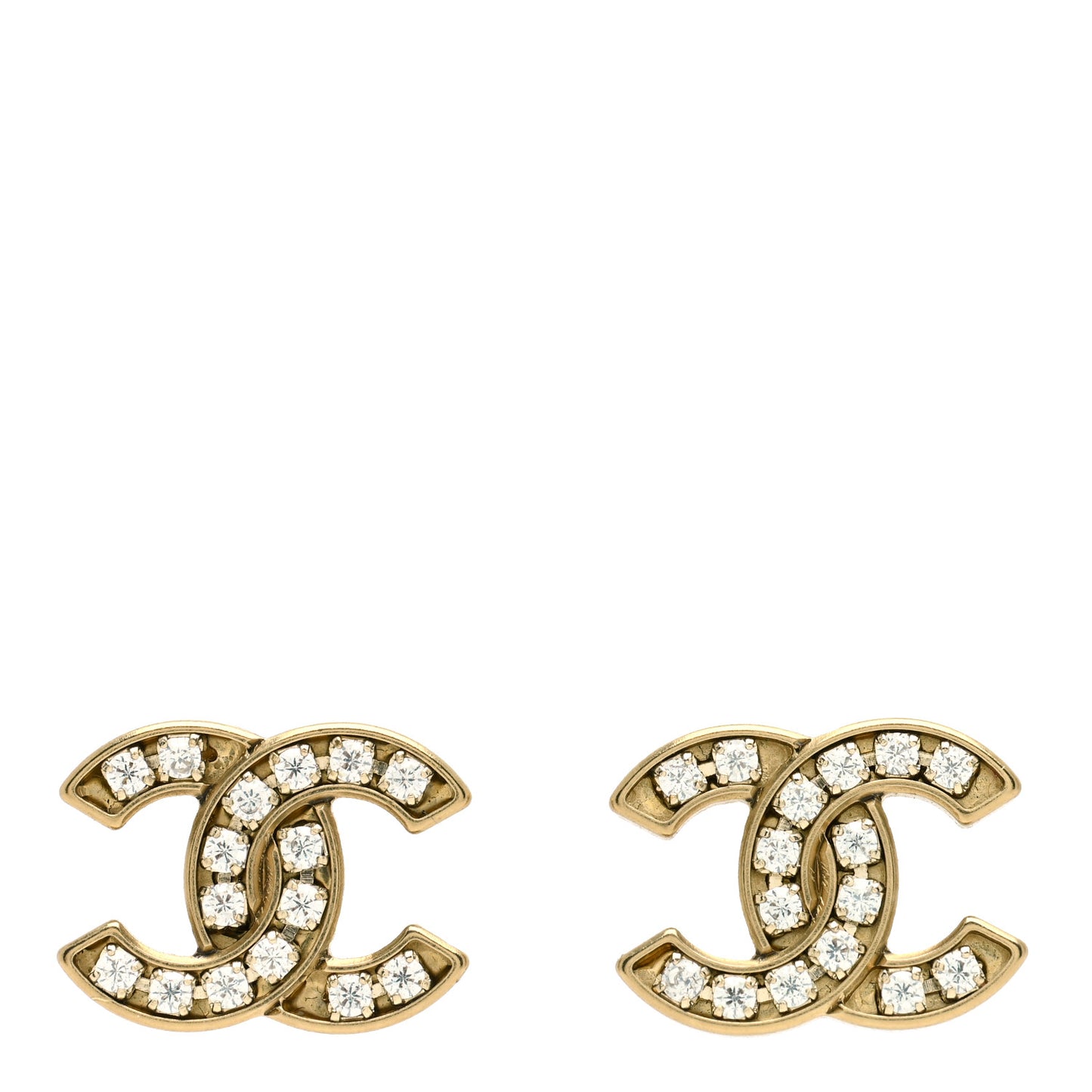Matte Metal Crystal CC Earrings Gold