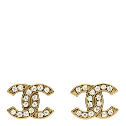 Chanel Matte Metal Crystal CC Earrings Gold 1 of 4
