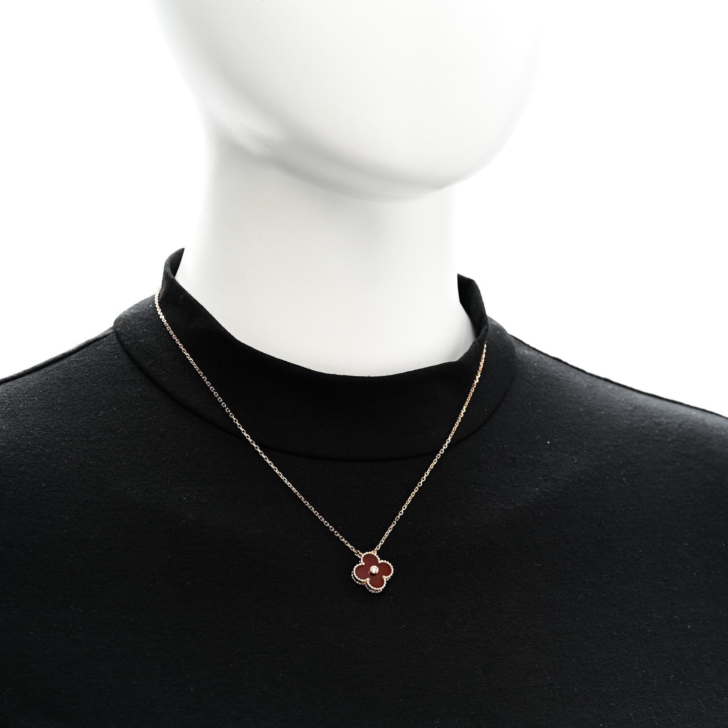 18K Rose Gold Diamond Carnelian Vintage Alhambra Pendant Necklace
