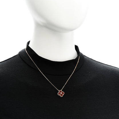 Van Cleef & Arpels 18K Rose Gold Diamond Carnelian Vintage Alhambra Pendant Necklace 2 of 5