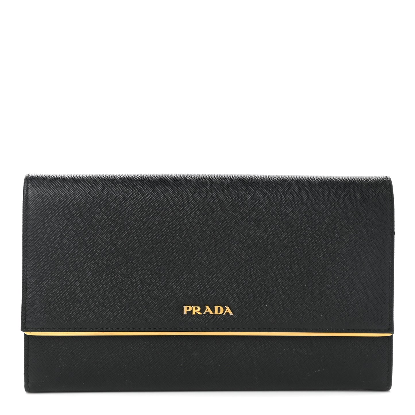 Saffiano Metal Bar Continental Flap Wallet Black