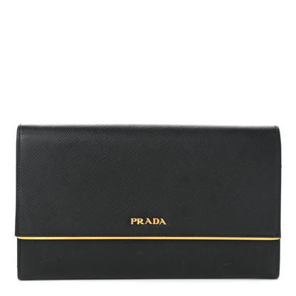Prada Saffiano Metal Bar Continental Flap Wallet Black 1 of 7