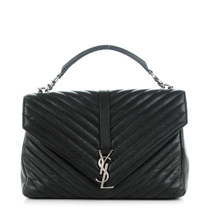Saint Laurent Sheepskin Matelasse Chevron Monogram Large College Satchel Black 1 of 7