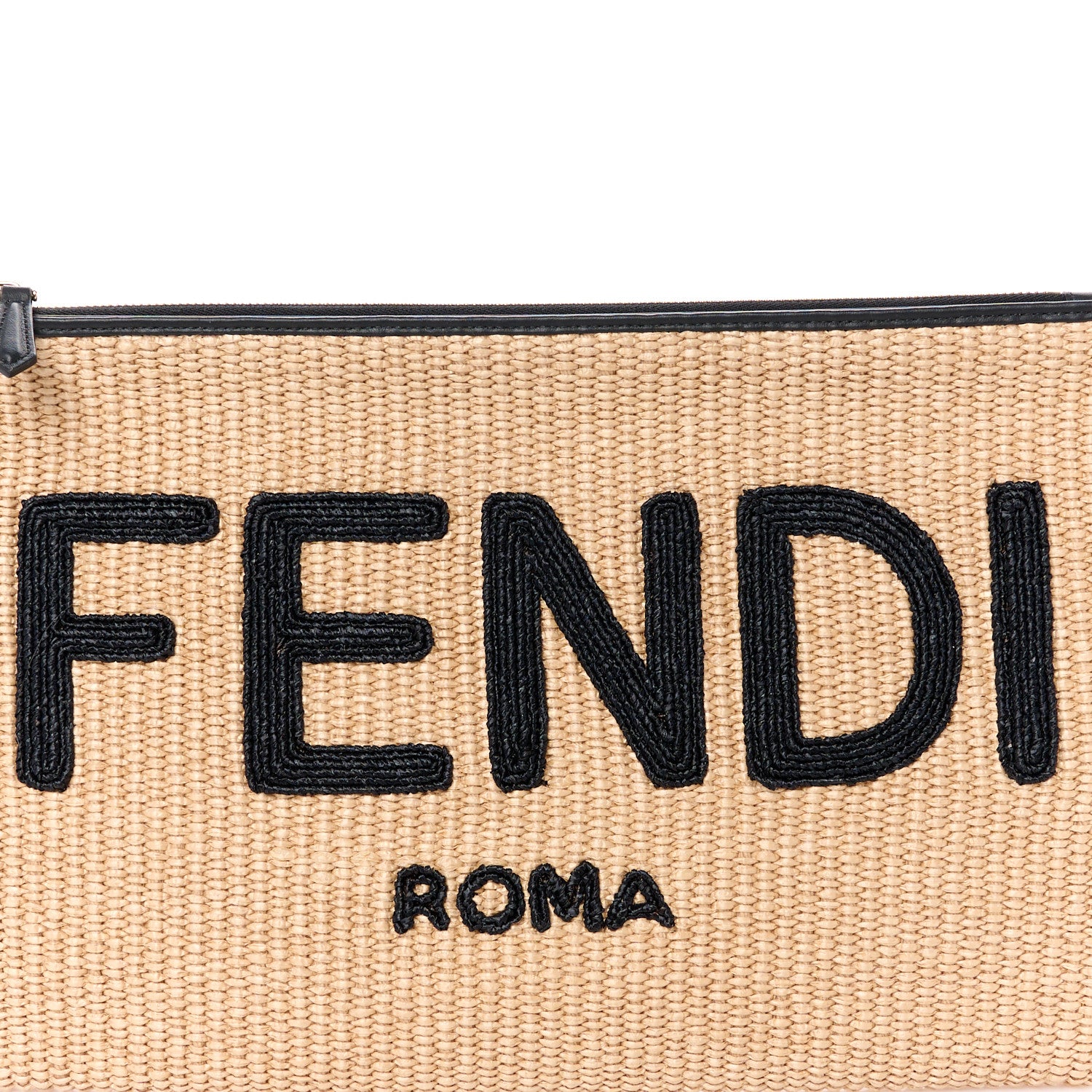 Fendi Straw Vitello King Logo Woven Large Flat Pouch Paglia Black 7 of 7