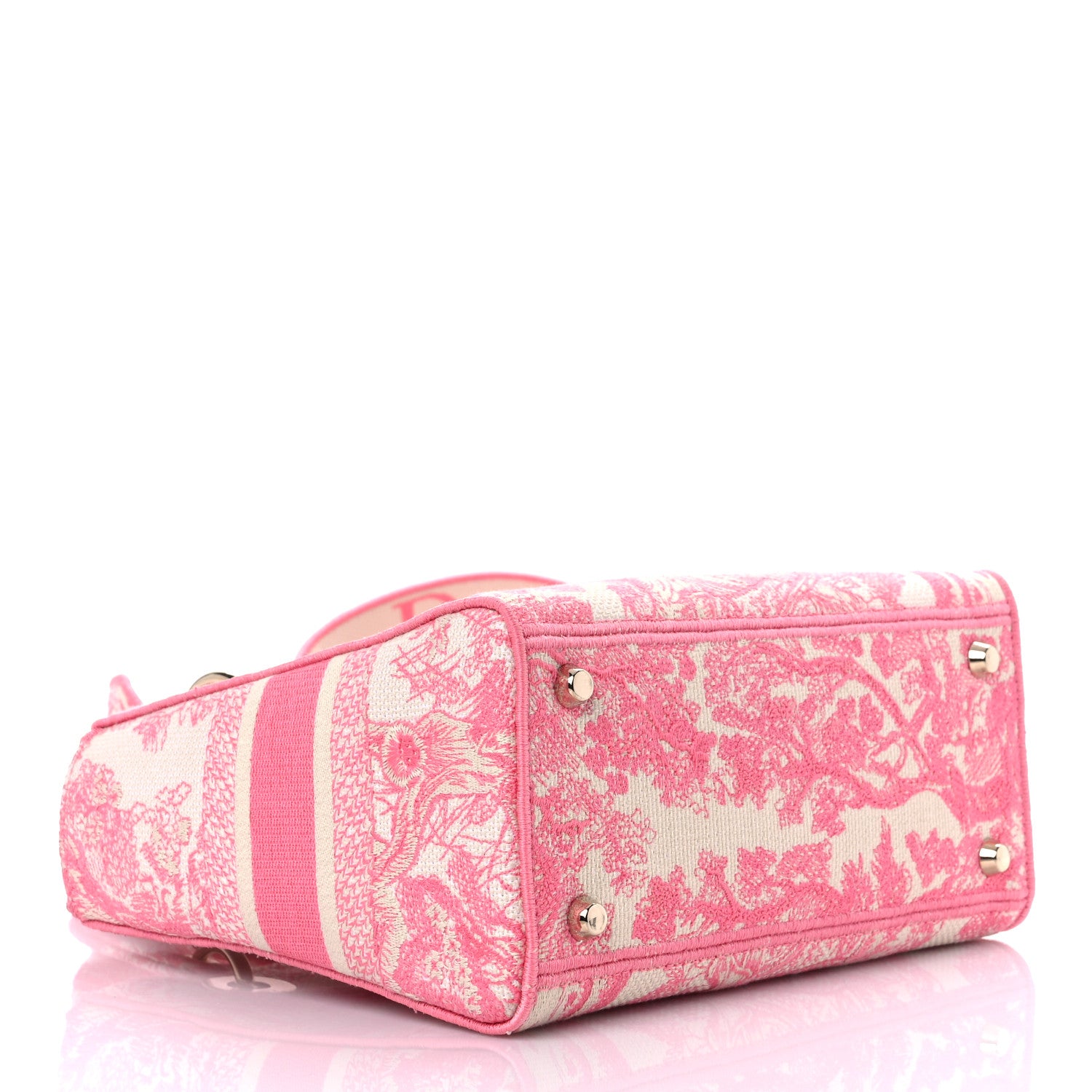 Christian Dior Canvas Toile De Jouy Embroidered Medium Lady D-Lite Peony Pink 5 of 15