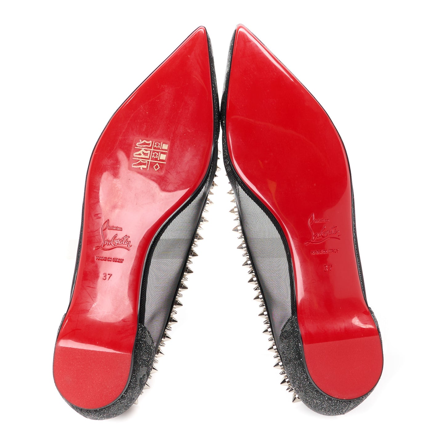 Glitter Fabric Mesh Spikes Galativi Flats 37 Black