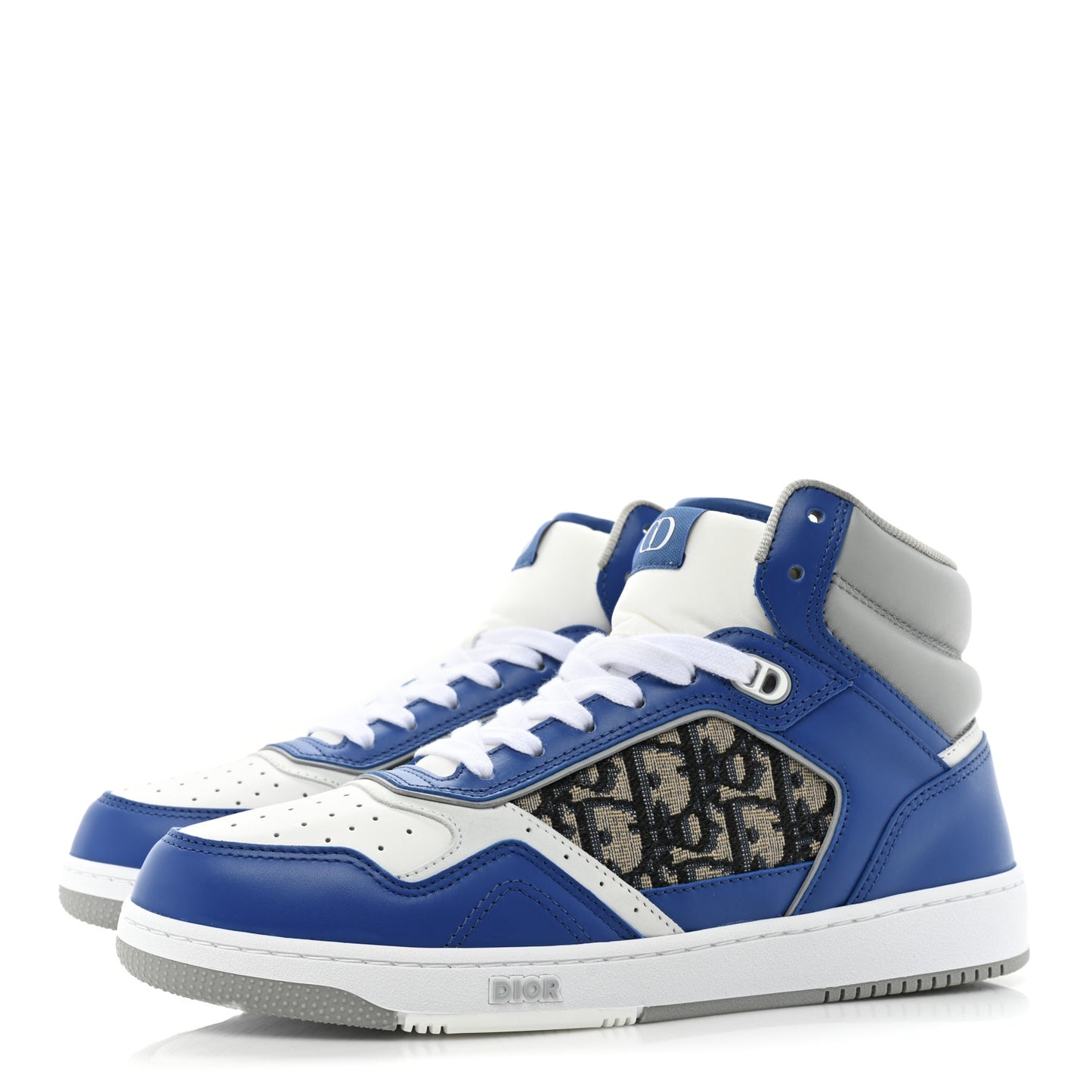 Smooth Calfskin Jacquard Oblique Mens B27 High Top Sneakers 40 Blue White