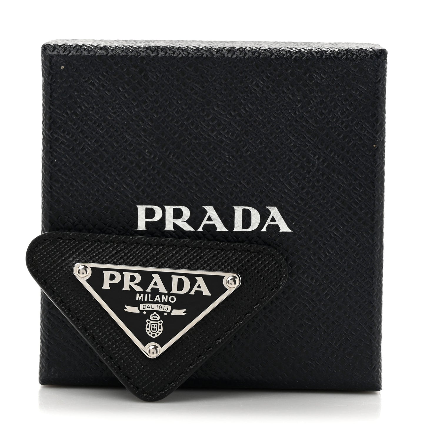 Saffiano Enamel Logo Triangle Pin Black