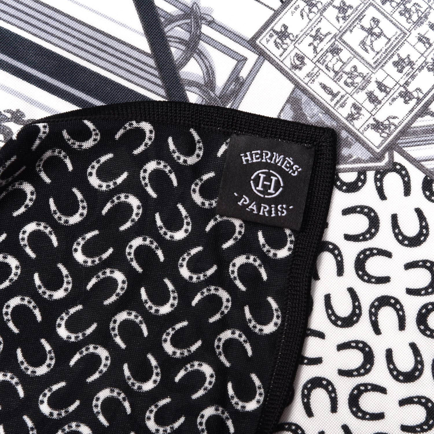 Hermes Silk A Cheval Sur Mon Carre Scarf 90 Black White 6 of 6