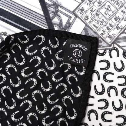 Hermes Silk A Cheval Sur Mon Carre Scarf 90 Black White 6 of 6