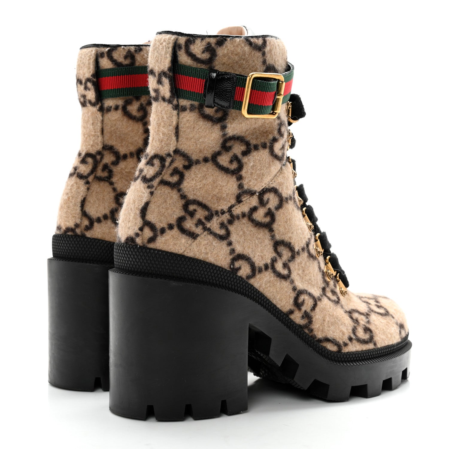 Gucci Covered Wool GG Monogram Womens Lace Up Combat Ankle Boots 36.5 Beige Ebony Black 4 of 13