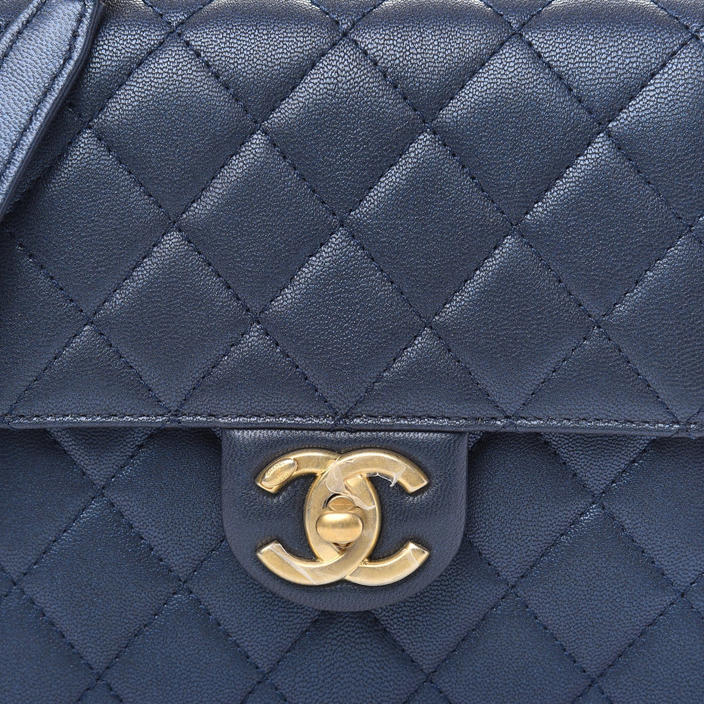 Iridescent Lambskin Quilted Chic Pearls Flap Navy Blue