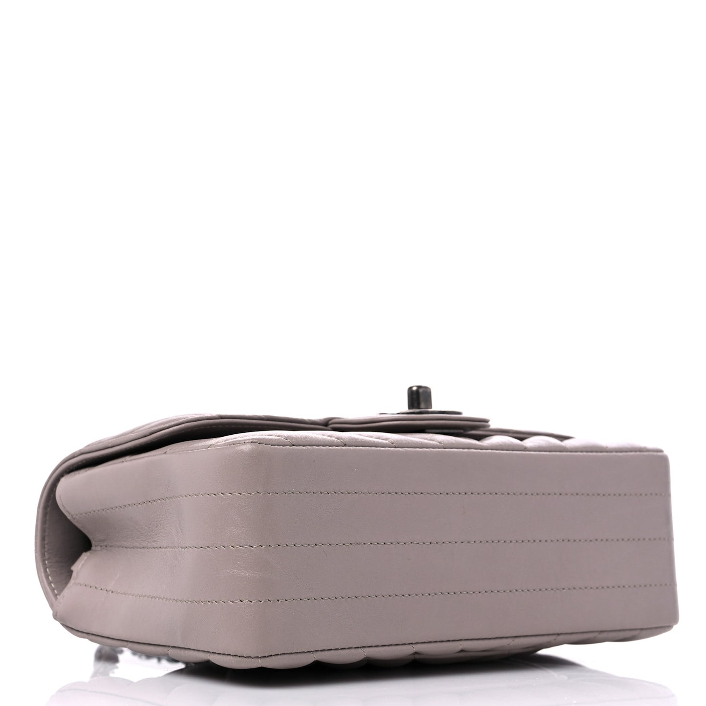 Iridescent Calfskin Chevron Quilted Mini Rectangular Flap Grey