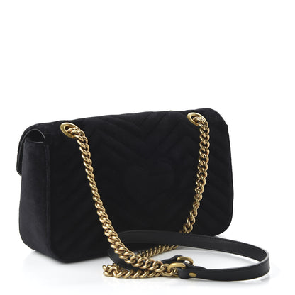 Gucci Velvet Matelasse Marquise Crystals Embroidered Small GG Marmont Shoulder Bag Black 3 of 10