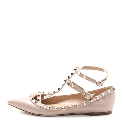 Valentino Garavani Calfskin Nappa Rockstud Cage Ballerina Flats 40 Grey Pink Poudre 1 of 8