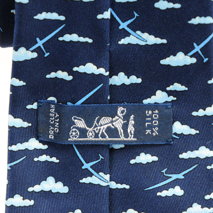 Hermes Printed Silk Mens Neck Tie Bleu 5 of 5