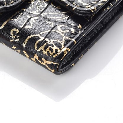 Chanel Calfskin Crocodile Embossed Graffiti 2.55 Cocodile Reissue Flap Card Holder Black Gold 6 of 10