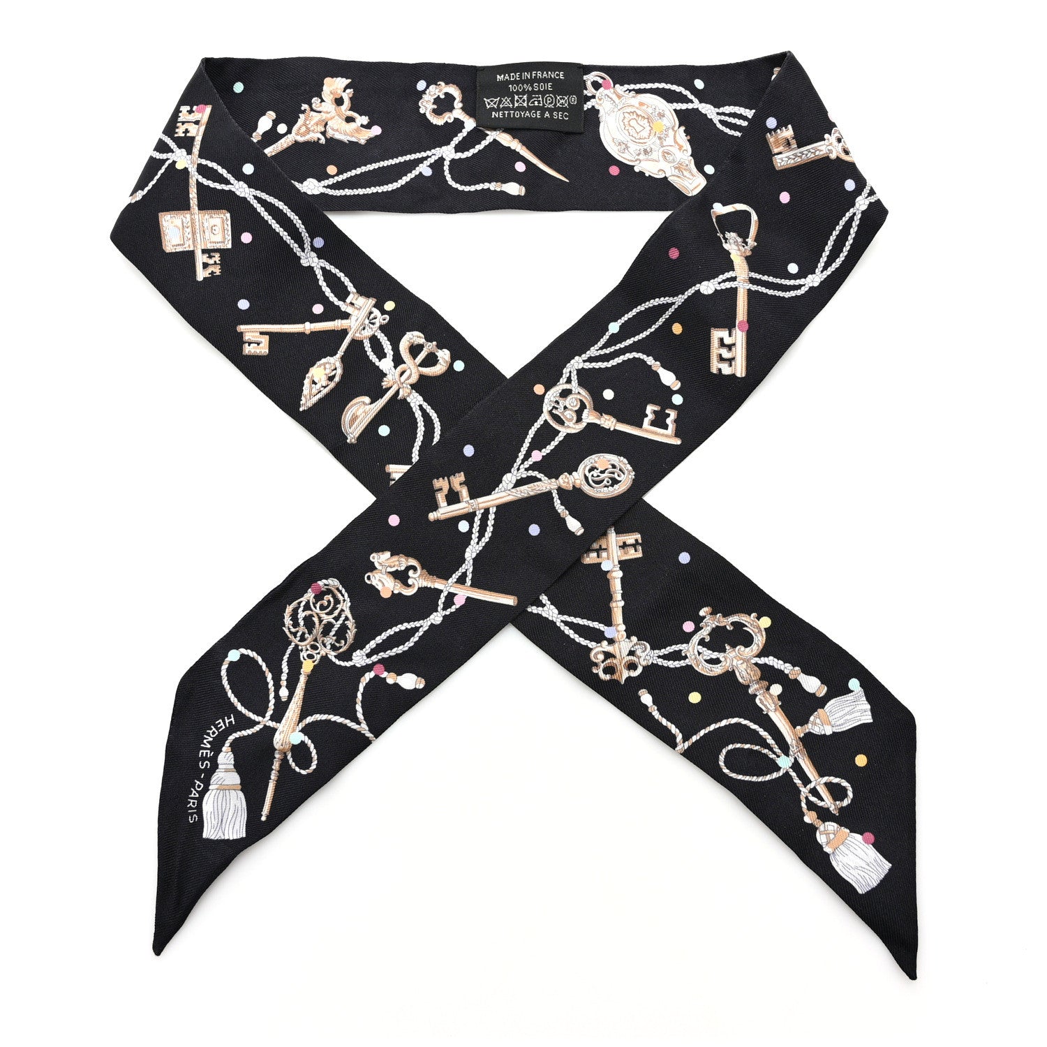 Hermes Silk Les Cles A Pois Twilly Black Beige Rose Multicolor 1 of 4