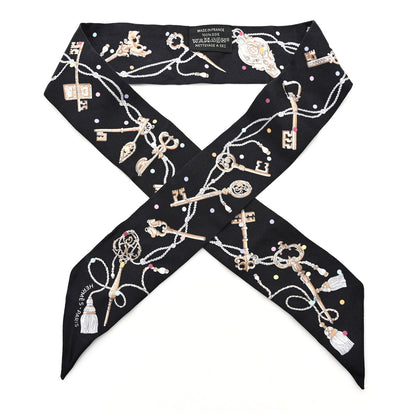 Hermes Silk Les Cles A Pois Twilly Black Beige Rose Multicolor 1 of 4