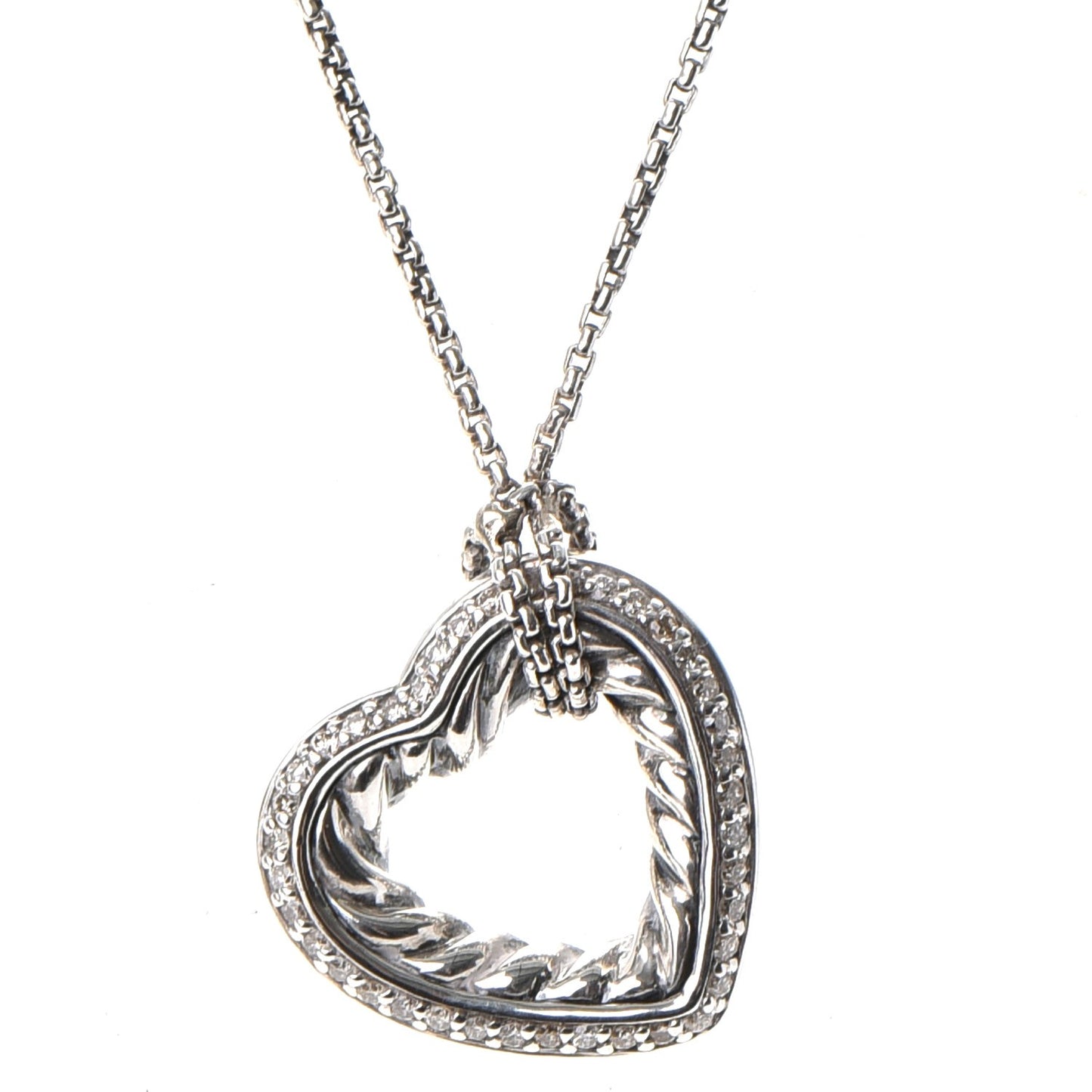 Sterling Silver Diamond Open Heart Cable Necklace