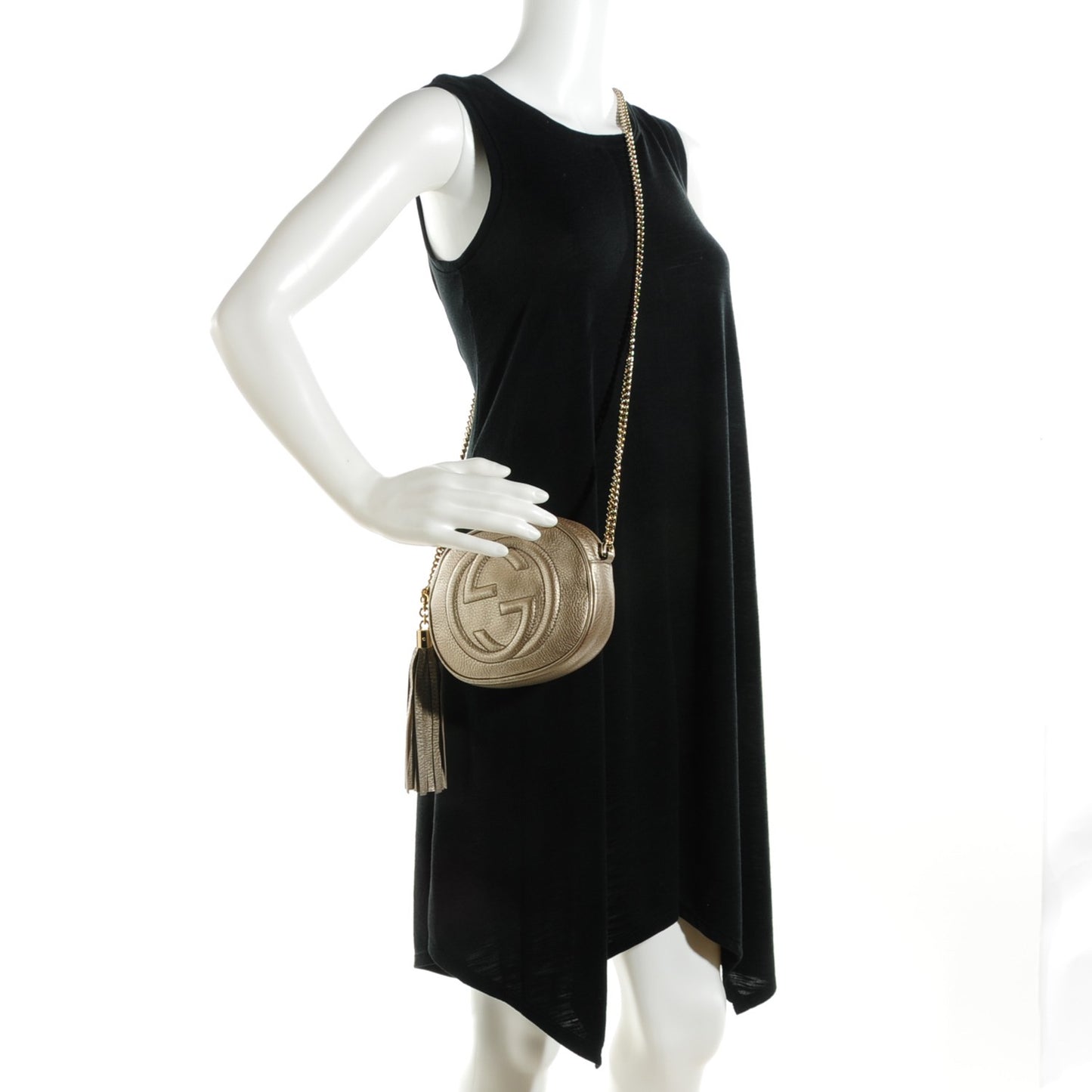 Metallic Pebbled Calfskin Mini Soho Chain Bag Golden Beige