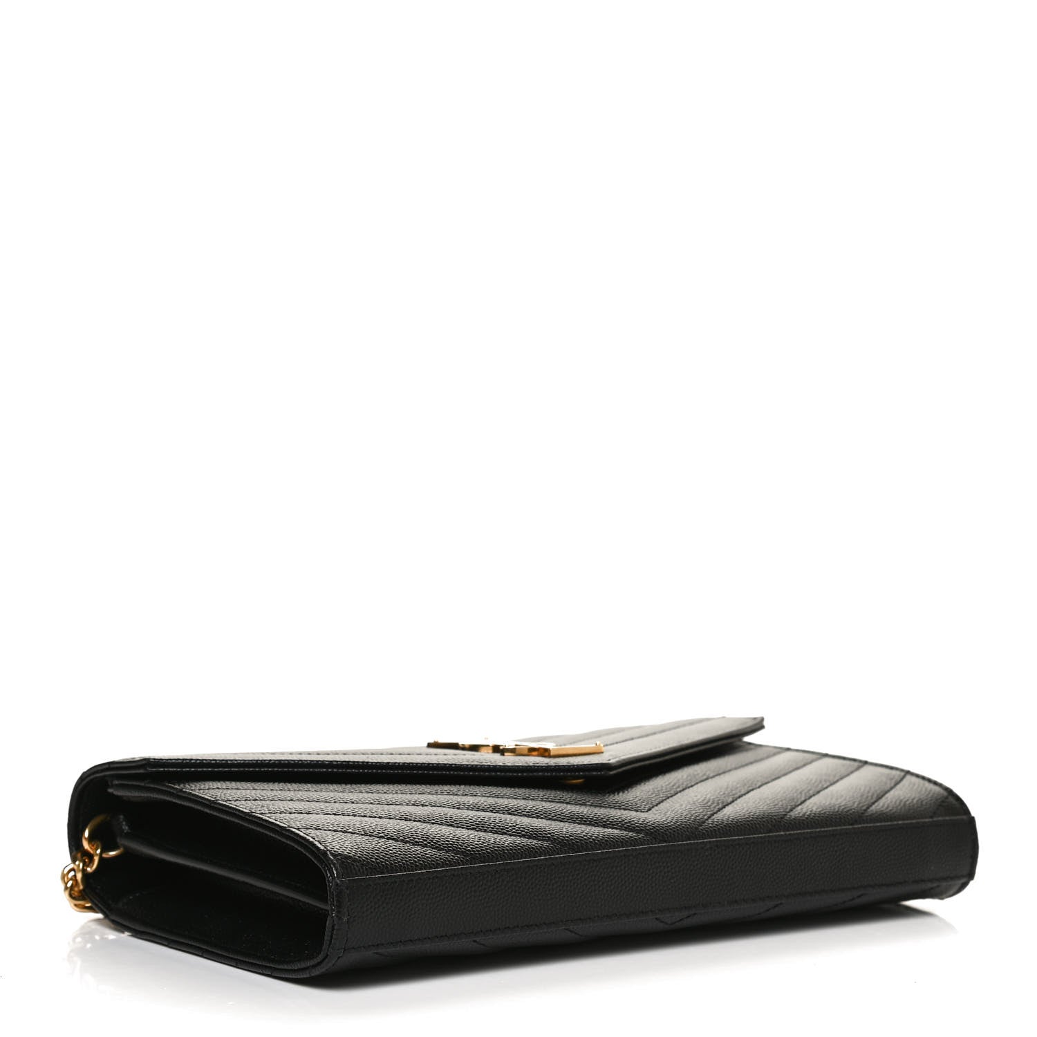 Saint Laurent Grain De Poudre Matelasse Chevron Monogram Chain Wallet Black 4 of 10