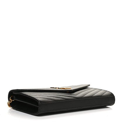 Saint Laurent Grain De Poudre Matelasse Chevron Monogram Chain Wallet Black 4 of 10