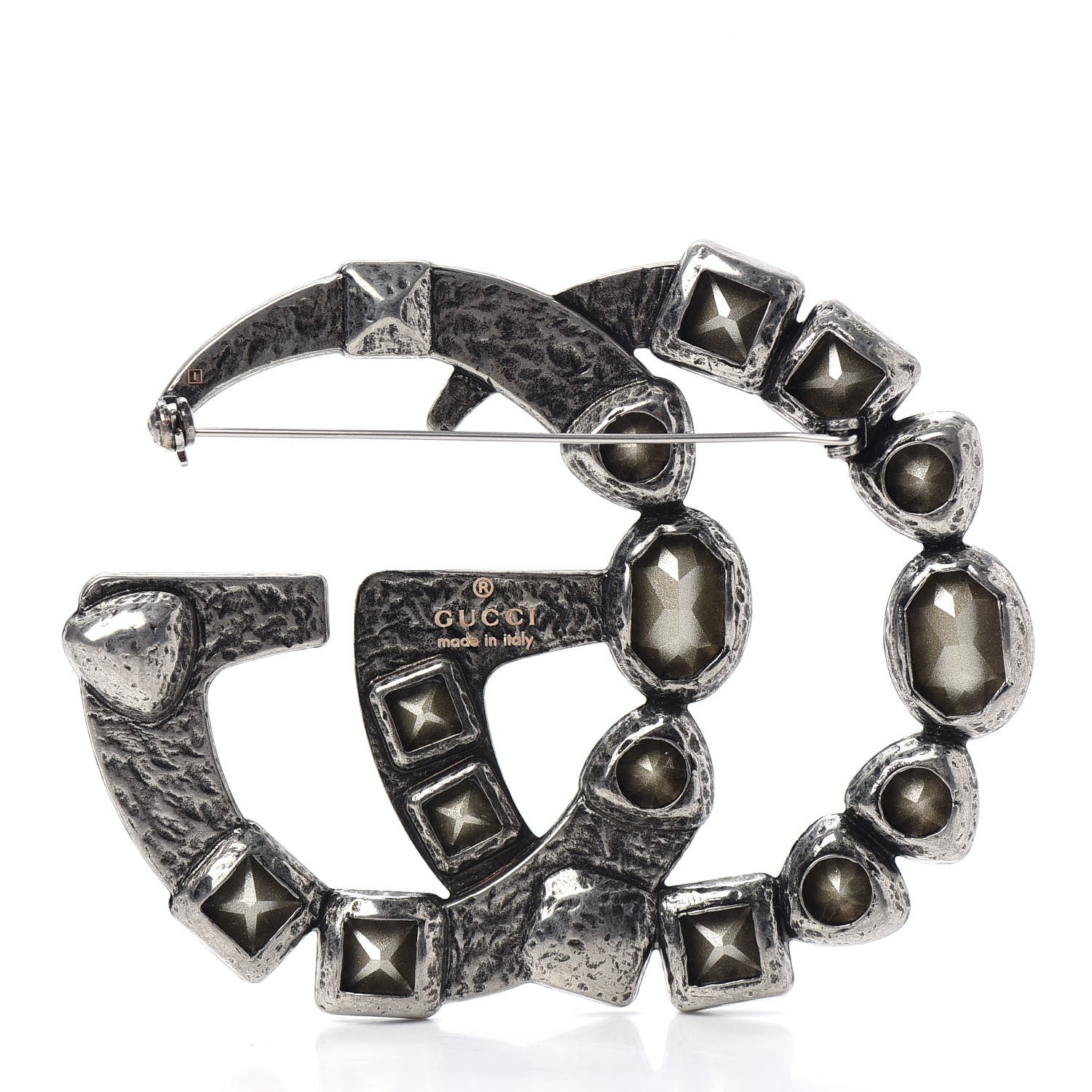 Gucci Metal Crystal Double G Brooch Silver 3 of 4