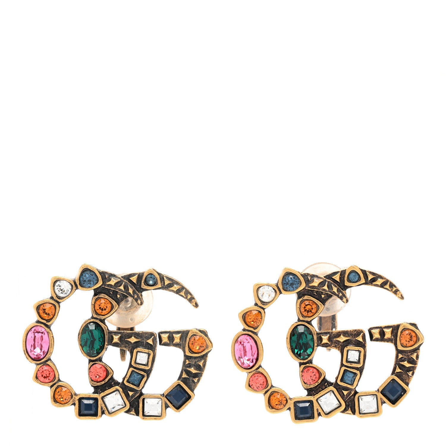 Gucci Crystal Double G Clip On Earrings Aged Gold Multicolor 1 of 5