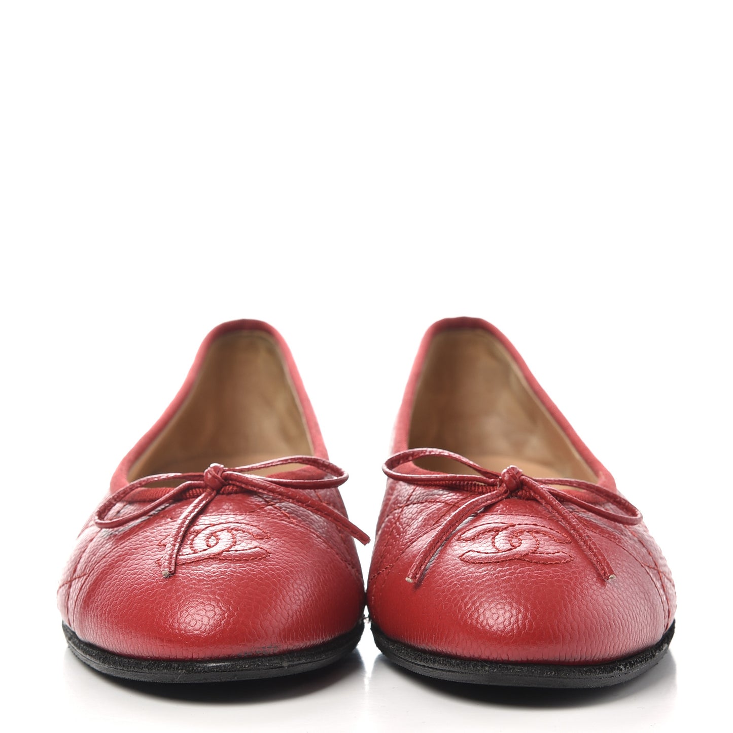 Caviar Quilted CC Cap Toe Ballerina Flats 37.5 Red