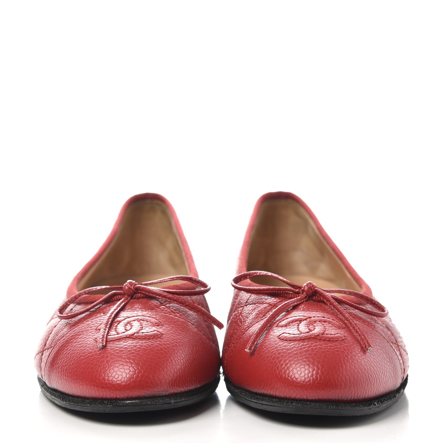 Chanel Caviar Quilted CC Cap Toe Ballerina Flats 37.5 Red 2 of 10