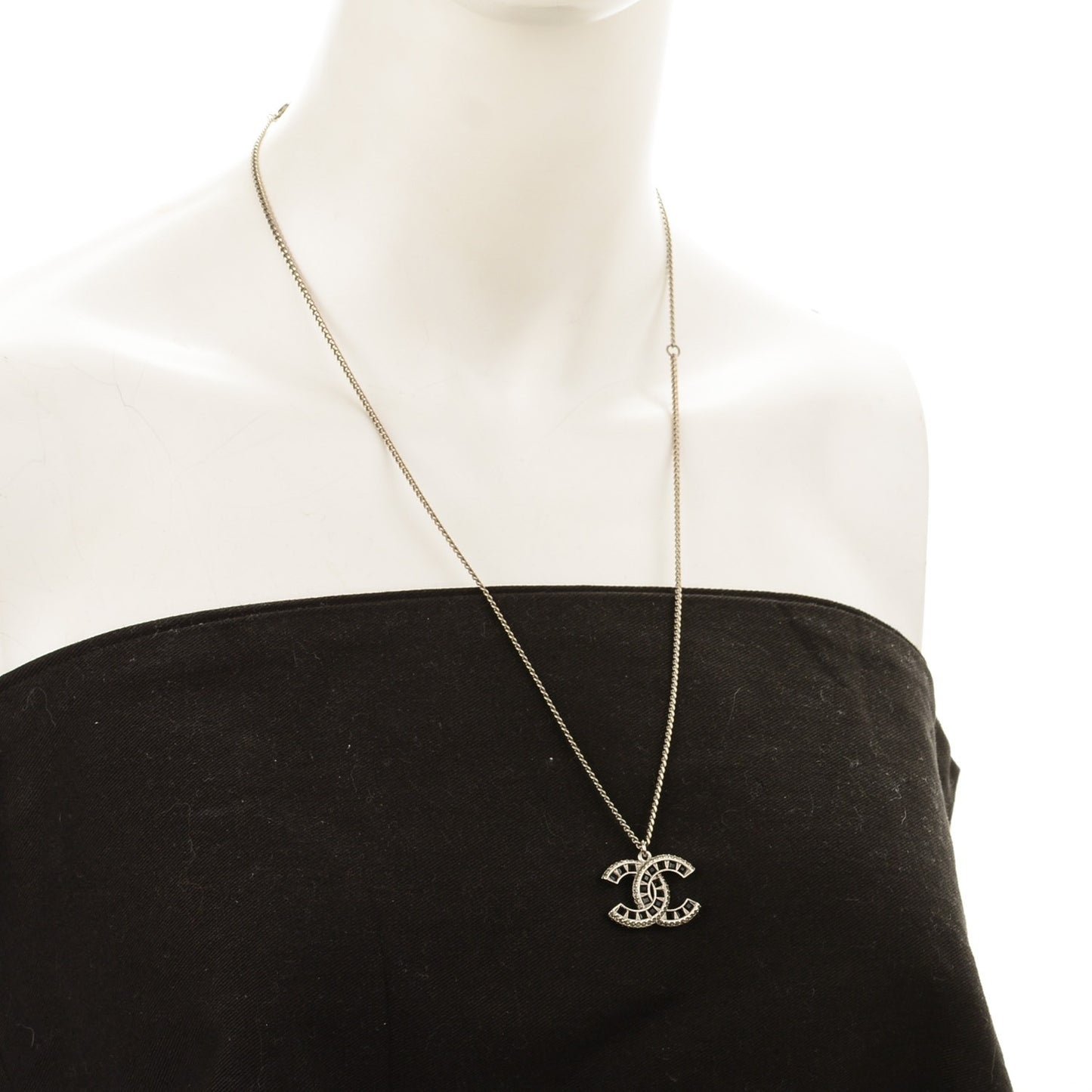 Baguette Crystal CC Necklace Silver Black