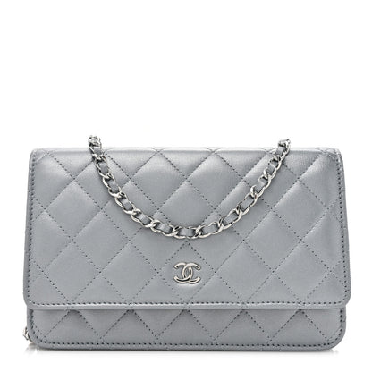 Chanel Metallic Lambskin Quilted Wallet On Chain WOC Silver 1 of 12