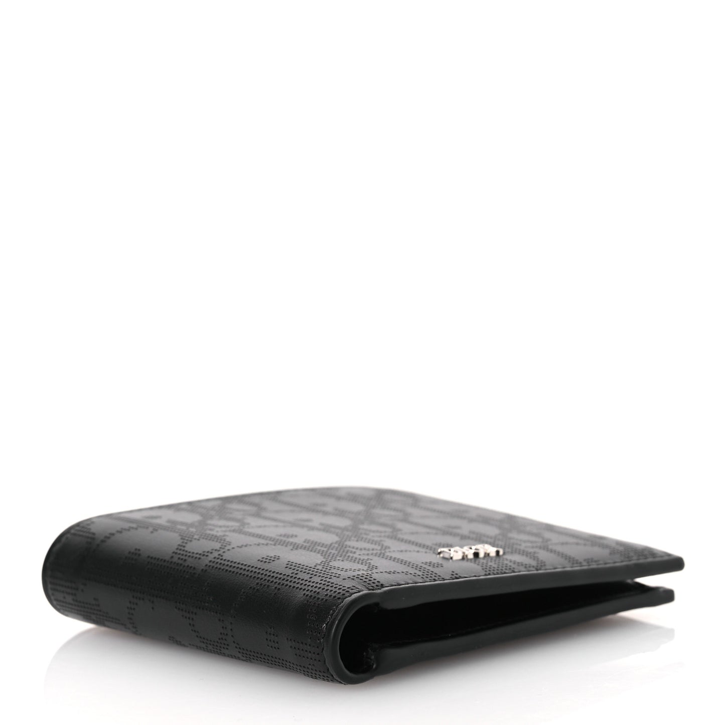 Calfskin Perforated Oblique Bi-Fold Do Galaxy Wallet Black