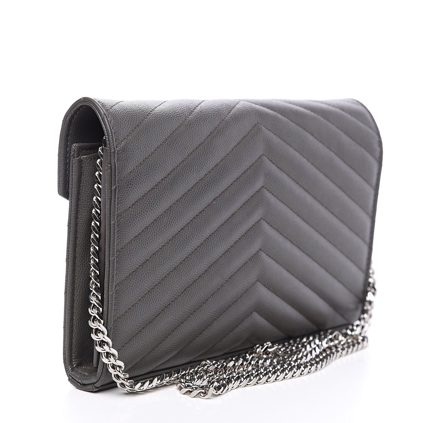 Grain De Poudre Matelasse Chevron Monogram Chain Wallet Fog