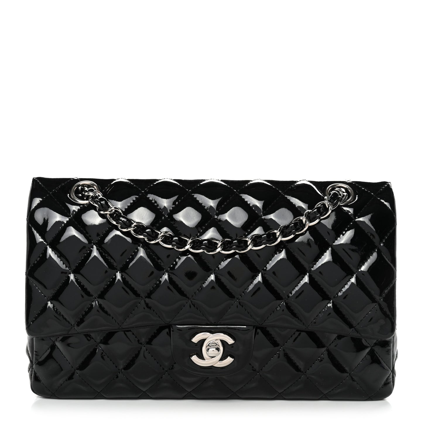 Patent Quilted Medium Double Flap Black