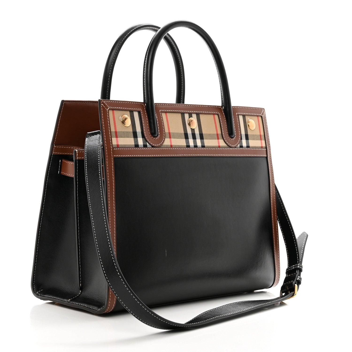Burberry Calfskin Vintage Check Small Two Handle Title Bag Black 3 of 10
