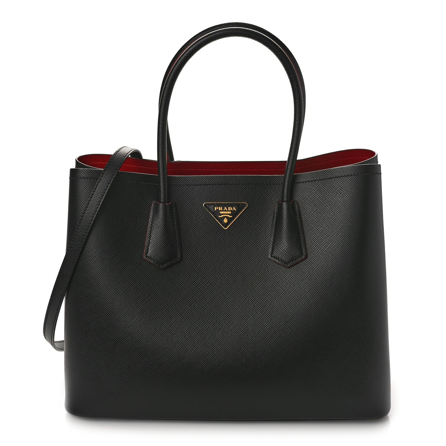 Prada Saffiano Cuir Medium Double Bag Black Fuoco 1 of 9