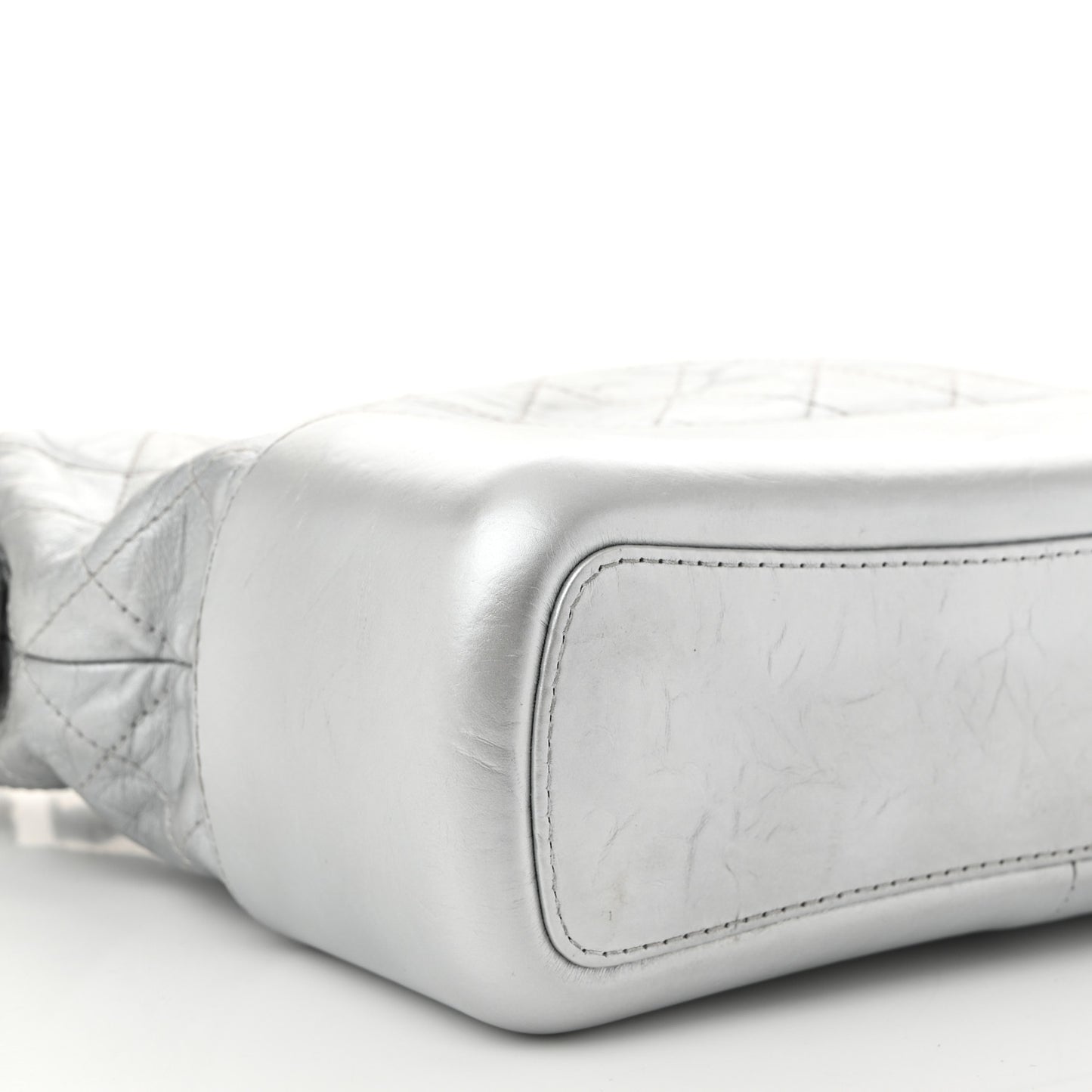 Metallic Aged Calfskin Quilted Medium Gabrielle Silver