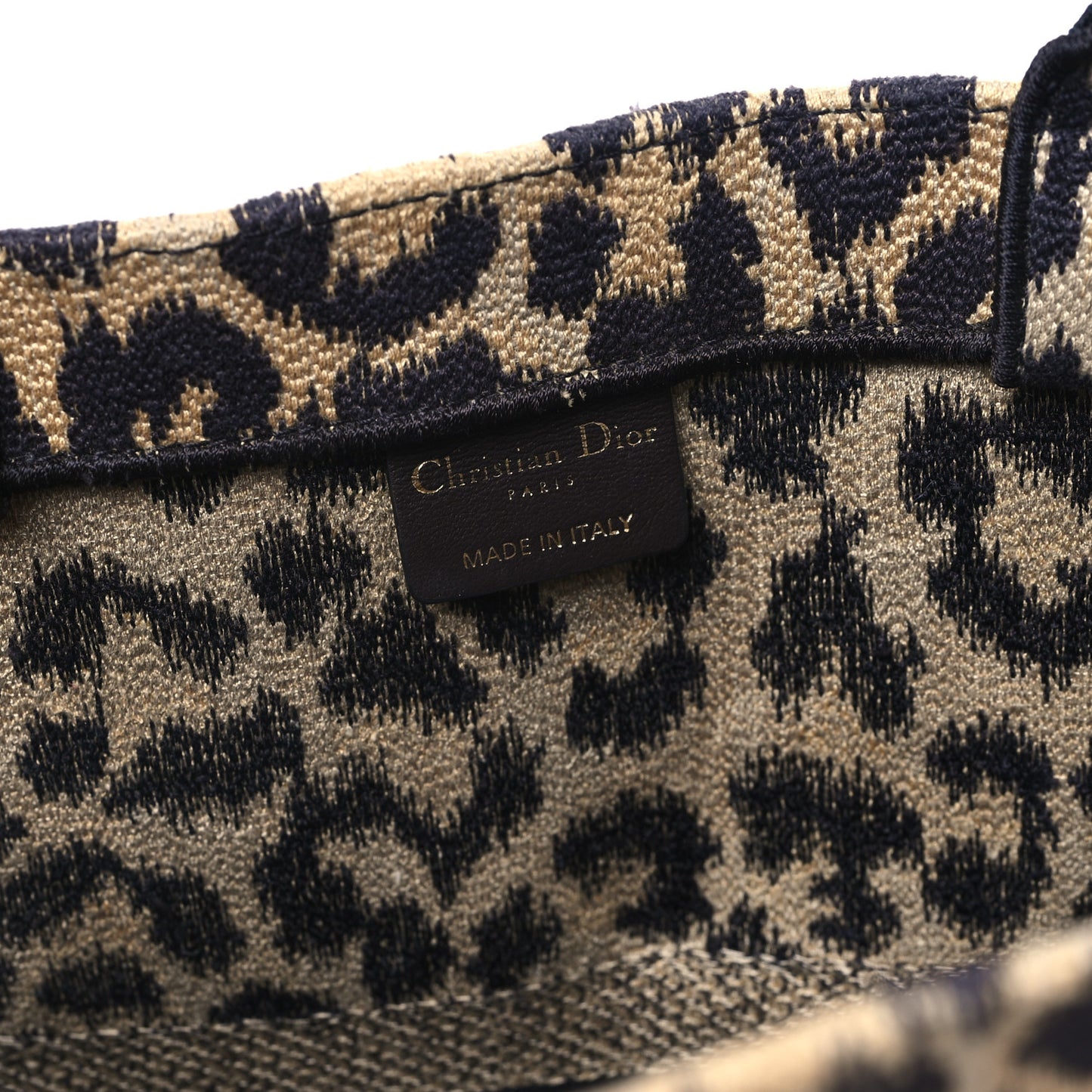 Canvas Mizza Embroidered Large Leopard Book Tote Beige