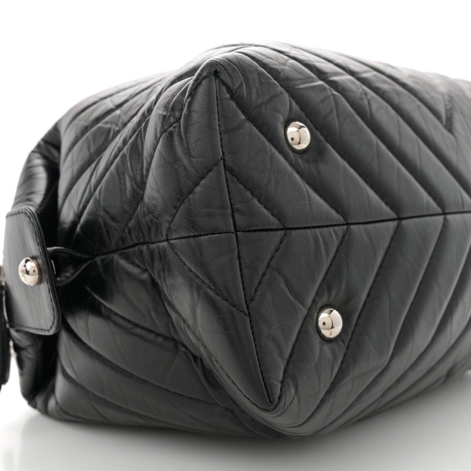 Chanel Aged Calfskin Chevron Quilted Bowling Bag Black 9 of 10