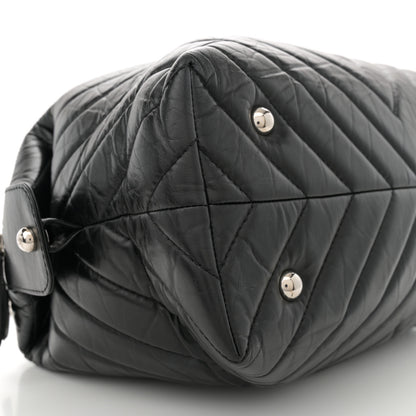 Chanel Aged Calfskin Chevron Quilted Bowling Bag Black 9 of 10