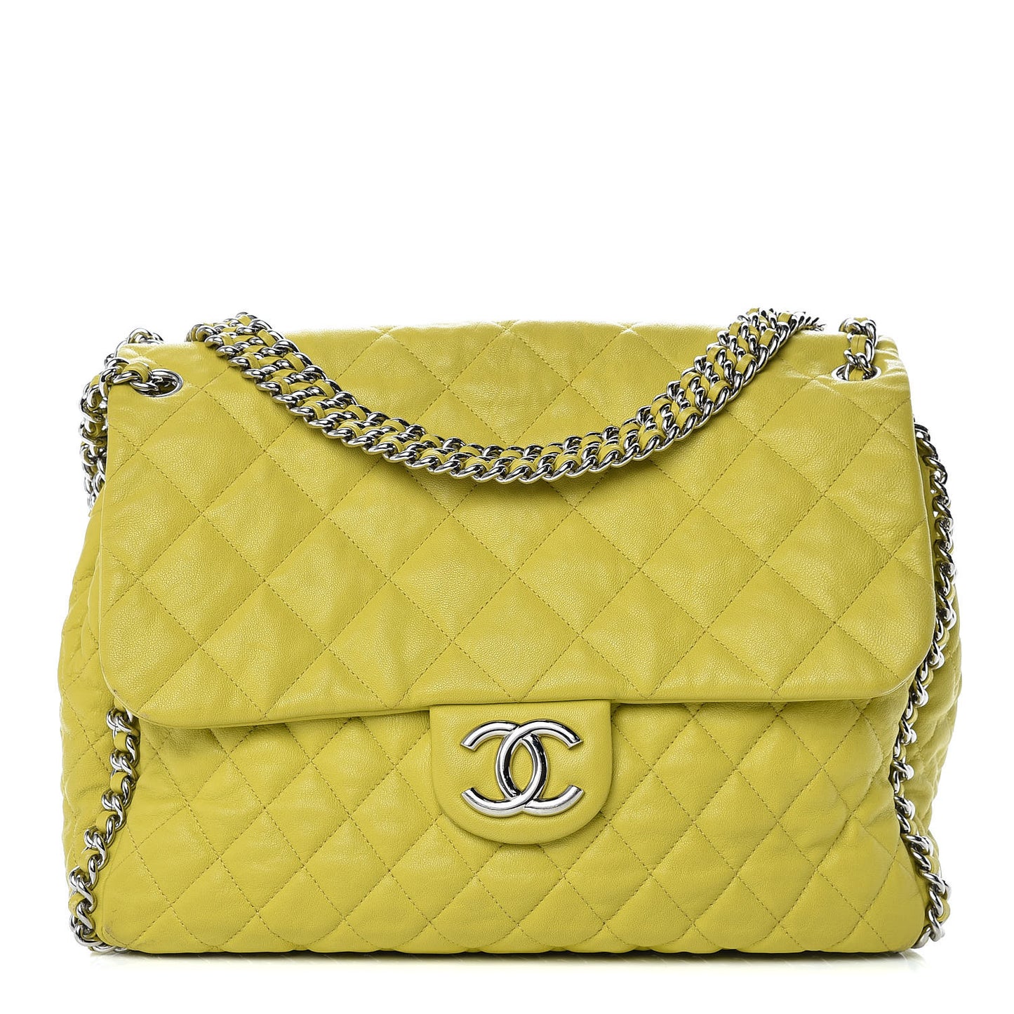 Washed Lambskin Quilted Maxi Chain Around Flap Yellow