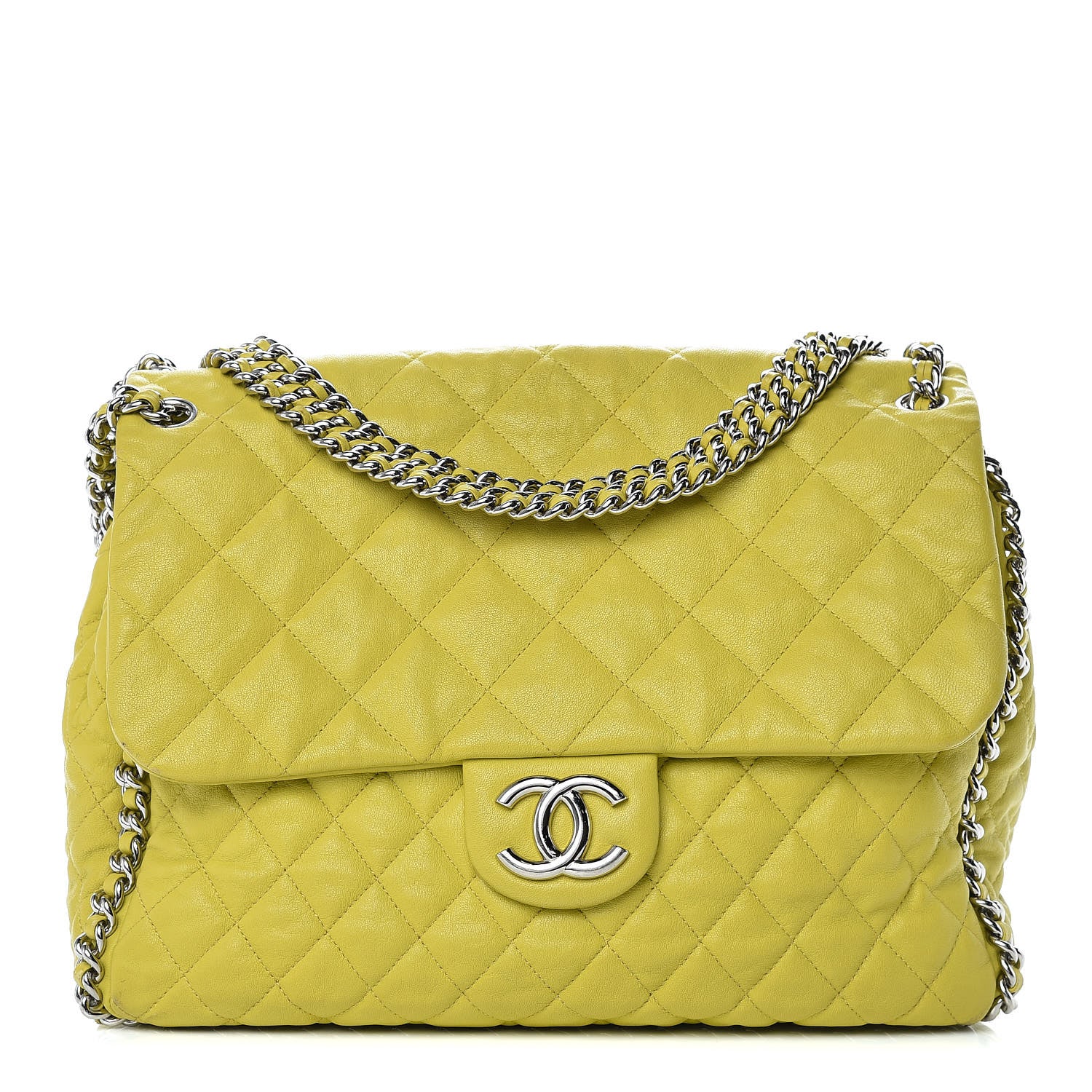 Chanel Washed Lambskin Quilted Maxi Chain Around Flap Yellow 1 of 18